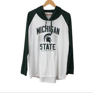 Captivating Green White Michigan State Raglan Long Sleeve Hooded Pullover Tee L